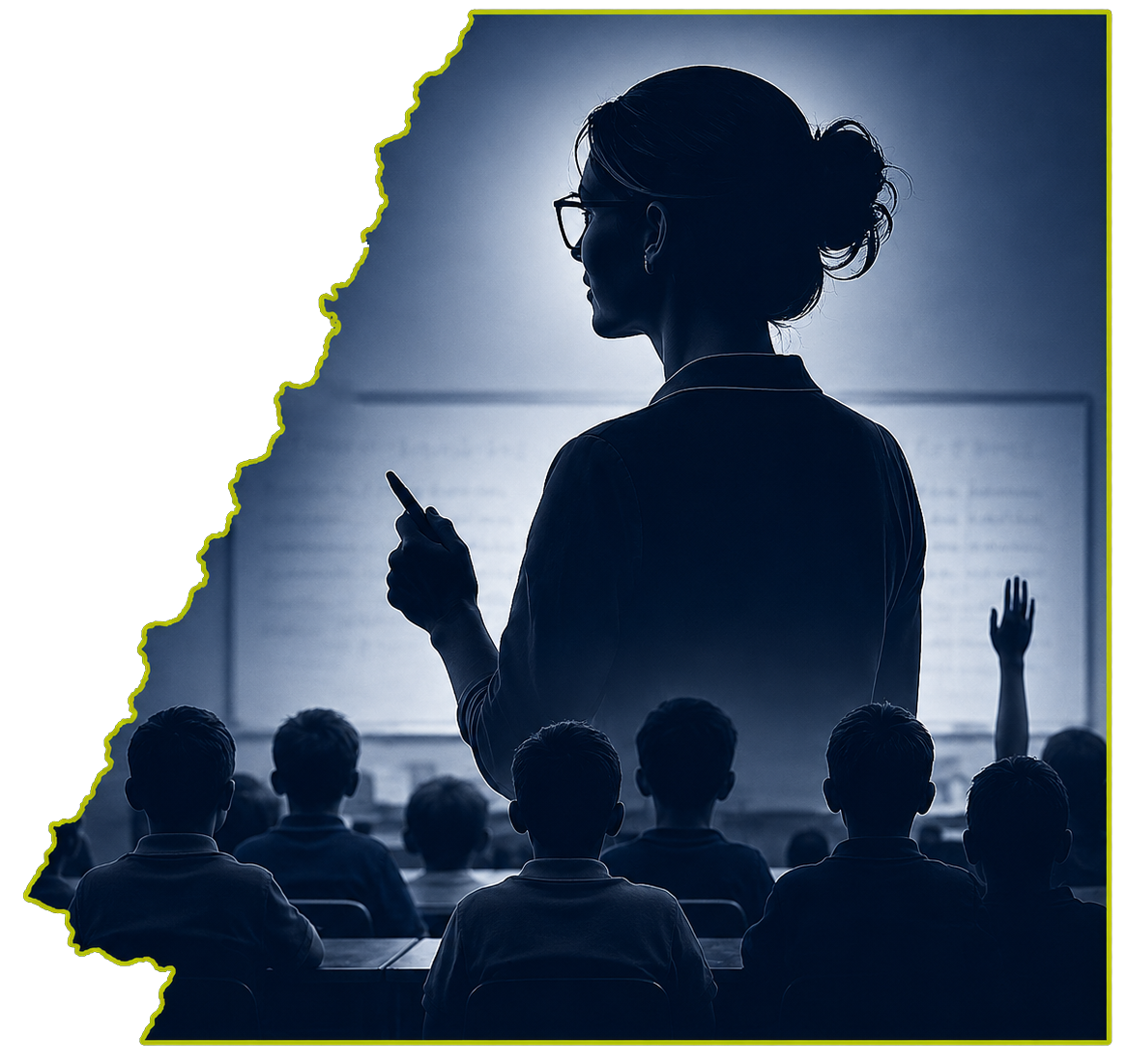 Teacher and classroom in Douglas County silhouette